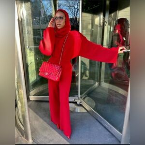 Red Wool Blend Knit Set